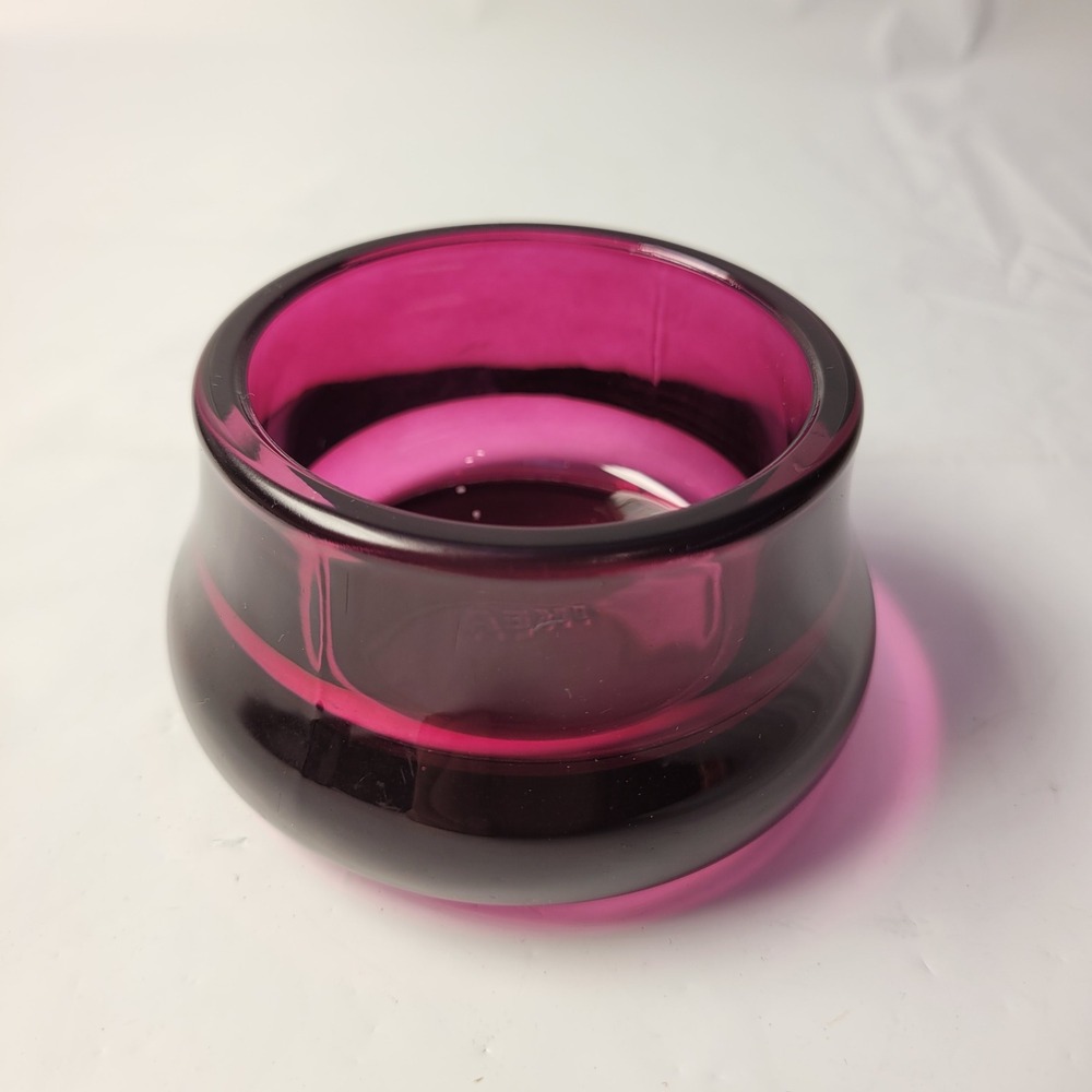 IKEA Strengnes Glass Votive Candle Holder Magenta Purple Heavy Round Bowl